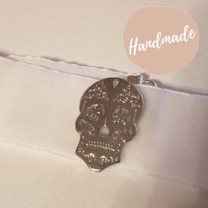 White Velvet Dia de Los Muertos Skull Choker